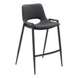 Set of Two 26" Black Faux Leather And Steel Low Back Counter Height Bar Chairs