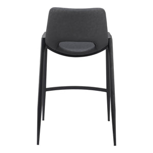 Set of Two 26" Black Faux Leather And Fabric And Steel Low Back Counter Height Bar Chairs