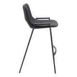 Set of Two 26" Black Faux Leather And Steel Low Back Counter Height Bar Chairs