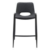 Set of Two 26" Black Faux Leather And Steel Low Back Counter Height Bar Chairs