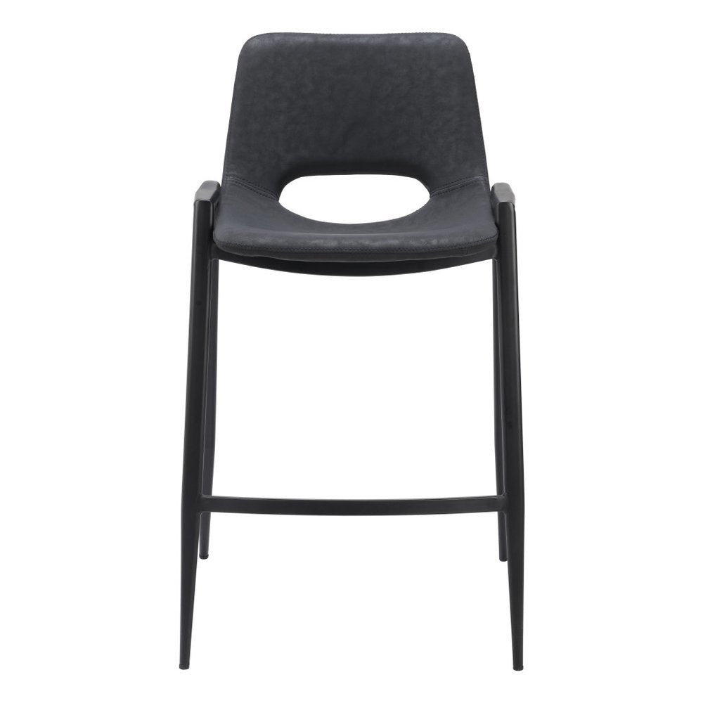 Set of Two 26" Black Faux Leather And Steel Low Back Counter Height Bar Chairs