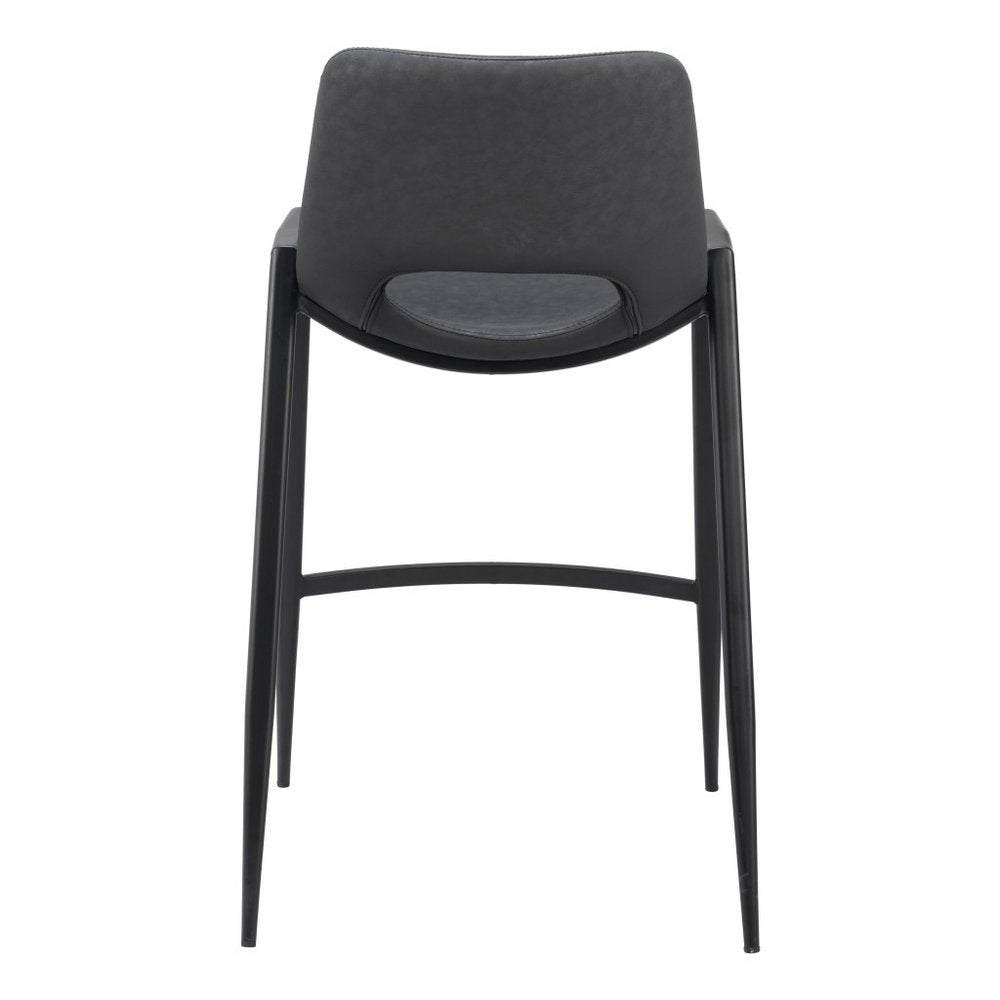 Set of Two 26" Black Faux Leather And Steel Low Back Counter Height Bar Chairs