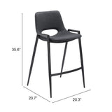 Set of Two 26" Black Faux Leather And Steel Low Back Counter Height Bar Chairs