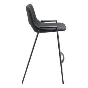 Set of Two 26" Black Faux Leather And Fabric And Steel Low Back Counter Height Bar Chairs