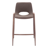 Set of Two 26" Brown Faux Leather And Steel Low Back Counter Height Bar Chairs