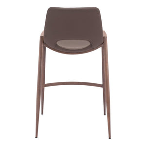 Set of Two 26" Brown Faux Leather And Steel Low Back Counter Height Bar Chairs