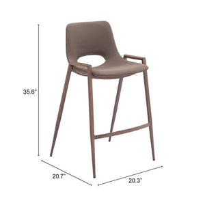 Set of Two 26" Brown Faux Leather And Steel Low Back Counter Height Bar Chairs