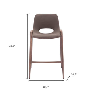 Set of Two 26" Brown Faux Leather And Steel Low Back Counter Height Bar Chairs