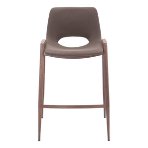 Set of Two 26" Brown Faux Leather And Steel Low Back Counter Height Bar Chairs