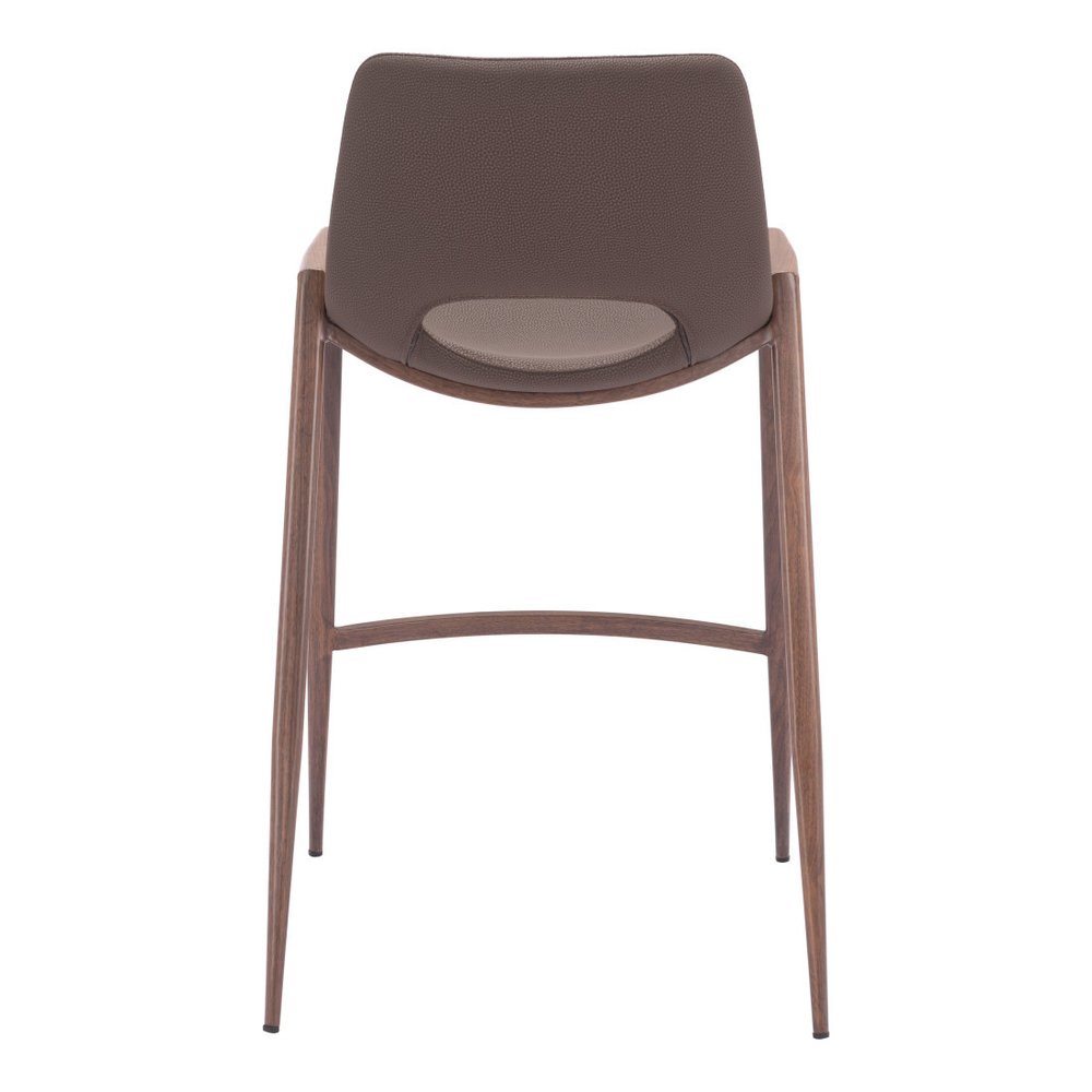 Set of Two 26" Brown Faux Leather And Steel Low Back Counter Height Bar Chairs