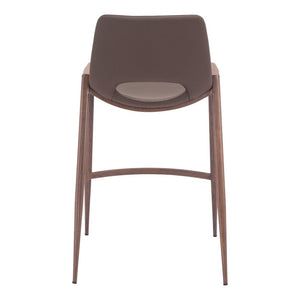 Set of Two 26" Brown Faux Leather And Steel Low Back Counter Height Bar Chairs
