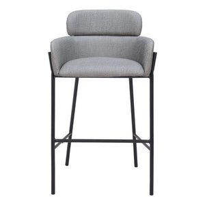 30" Slate Gray And Black Fabric And Steel Bar Height Bar Chair