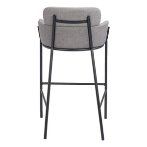 30" Slate Gray And Black Fabric And Steel Bar Height Bar Chair