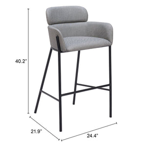 30" Slate Gray And Black Fabric And Steel Bar Height Bar Chair