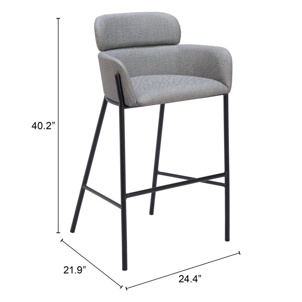 30" Slate Gray And Black Fabric And Steel Bar Height Bar Chair
