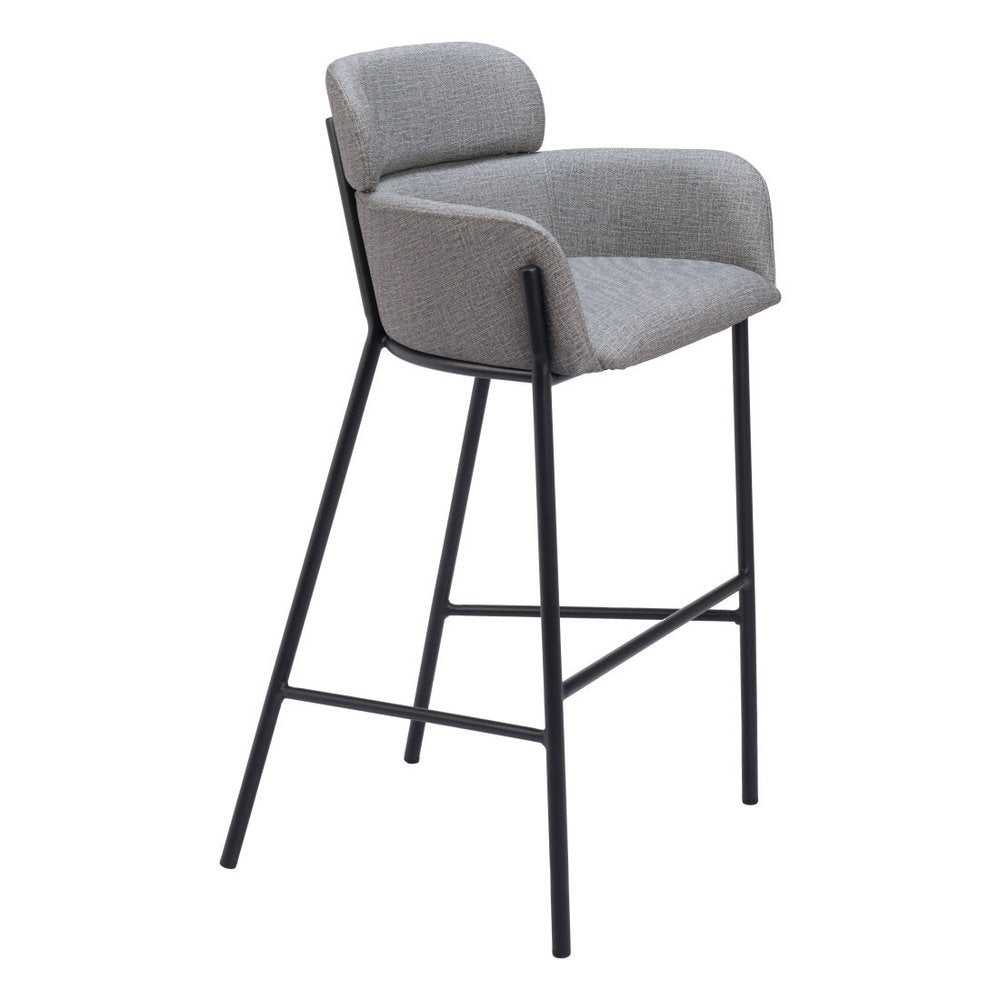 30" Slate Gray And Black Fabric And Steel Bar Height Bar Chair
