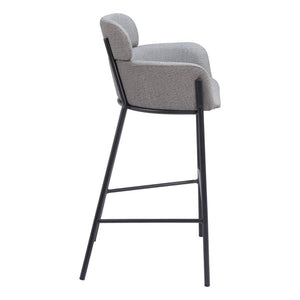 30" Slate Gray And Black Fabric And Steel Bar Height Bar Chair