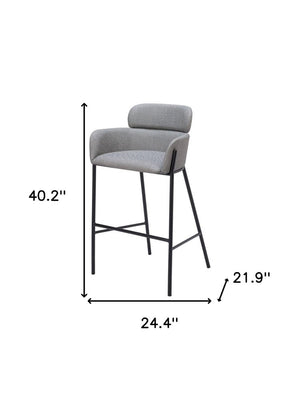 30" Slate Gray And Black Fabric And Steel Bar Height Bar Chair