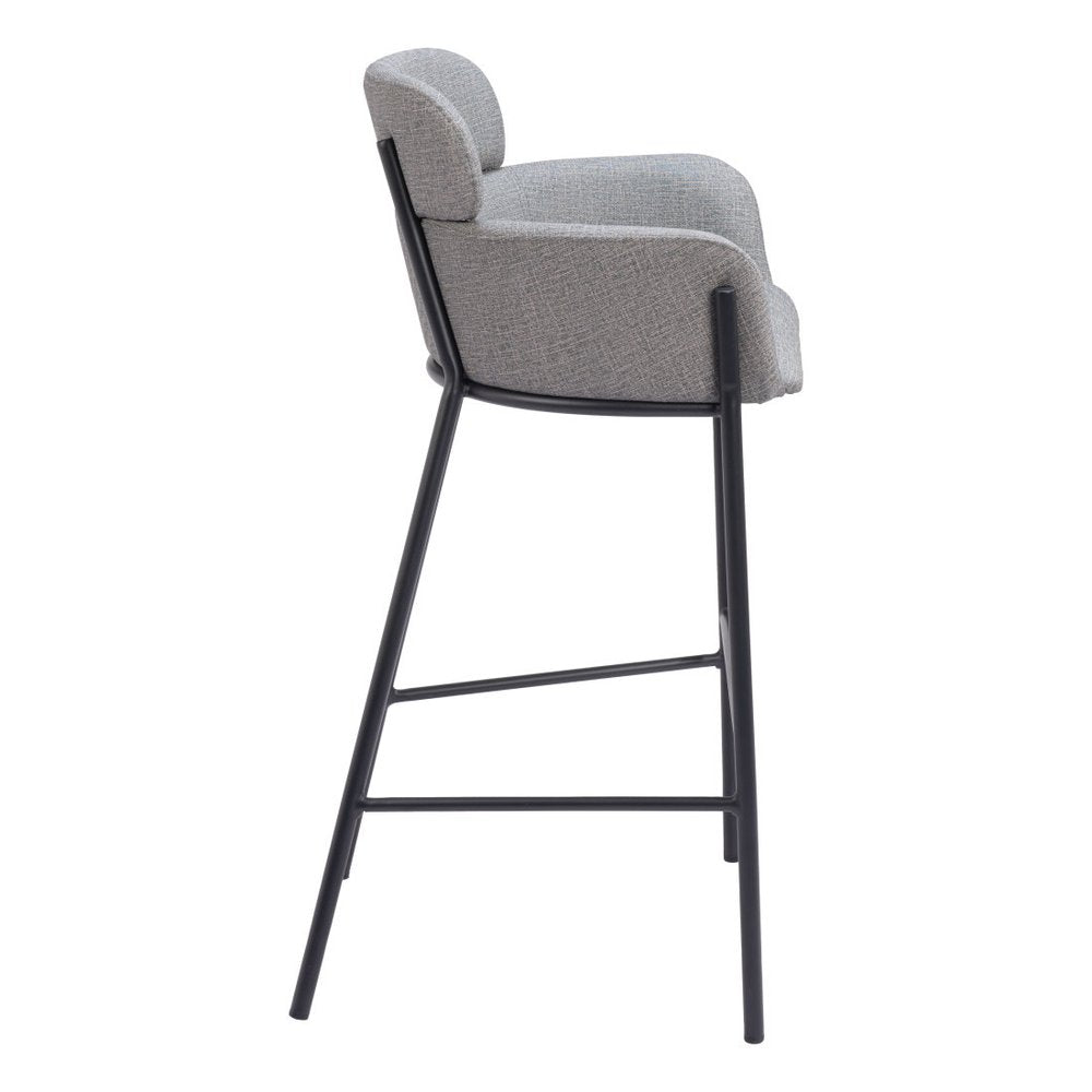 30" Slate Gray And Black Fabric And Steel Bar Height Bar Chair