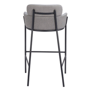 30" Slate Gray And Black Fabric And Steel Bar Height Bar Chair