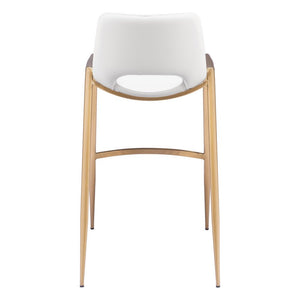 Set of Two 30" White And Gold Faux Leather And Steel Low Back Bar Height Bar Chairs