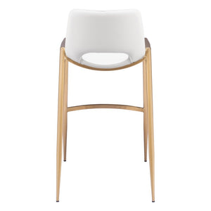 Set of Two 30" White And Gold Faux Leather And Steel Low Back Bar Height Bar Chairs