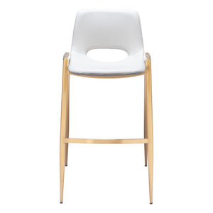 Set of Two 30" White And Gold Faux Leather And Steel Low Back Bar Height Bar Chairs