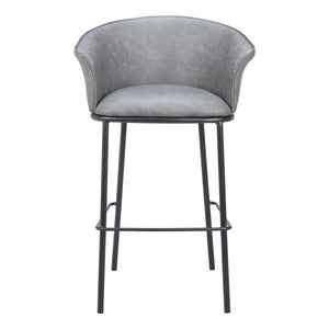 30" Gray And Black Faux Leather And Steel Bar Height Bar Chair