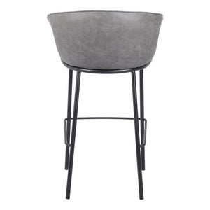 30" Gray And Black Faux Leather And Fabric And Steel Bar Height Bar Chair