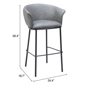 30" Gray And Black Faux Leather And Steel Bar Height Bar Chair