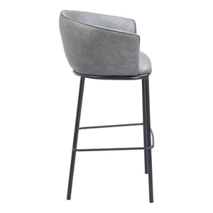 30" Gray And Black Faux Leather And Steel Bar Height Bar Chair
