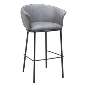 30" Gray And Black Faux Leather And Fabric And Steel Bar Height Bar Chair