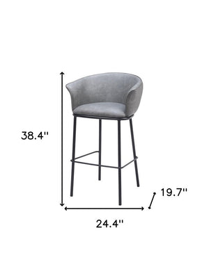 30" Gray And Black Faux Leather And Fabric And Steel Bar Height Bar Chair