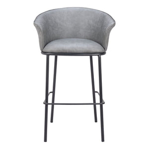 30" Gray And Black Faux Leather And Fabric And Steel Bar Height Bar Chair