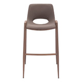 Set of Two 30" Brown Faux Leather And Steel Low Back Bar Height Bar Chairs