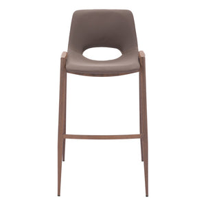 Set of Two 30" Brown Faux Leather And Fabric And Steel Low Back Bar Height Bar Chairs
