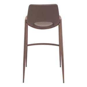 Set of Two 30" Brown Faux Leather And Fabric And Steel Low Back Bar Height Bar Chairs