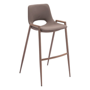 Set of Two 30" Brown Faux Leather And Fabric And Steel Low Back Bar Height Bar Chairs