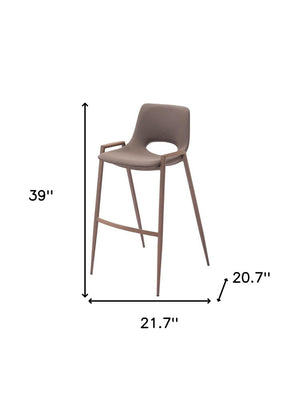 Set of Two 30" Brown Faux Leather And Steel Low Back Bar Height Bar Chairs