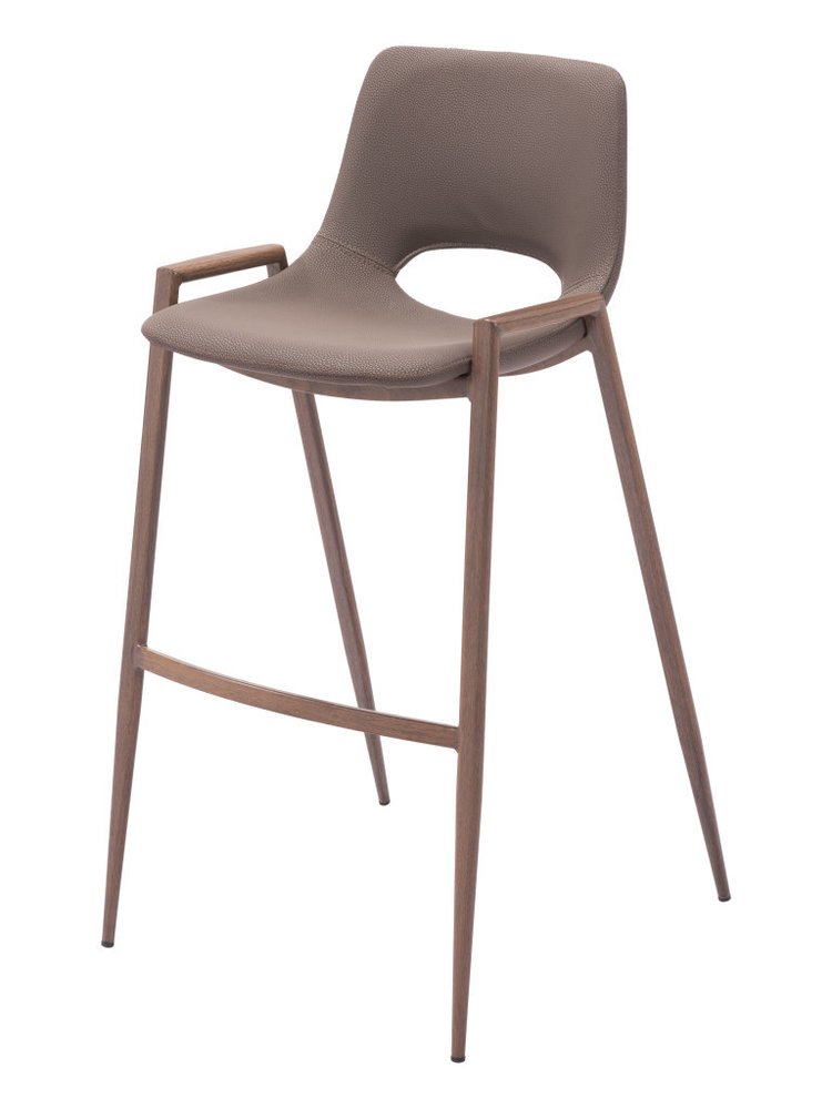 Set of Two 30" Brown Faux Leather And Steel Low Back Bar Height Bar Chairs