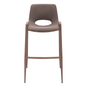 Set of Two 30" Brown Faux Leather And Fabric And Steel Low Back Bar Height Bar Chairs