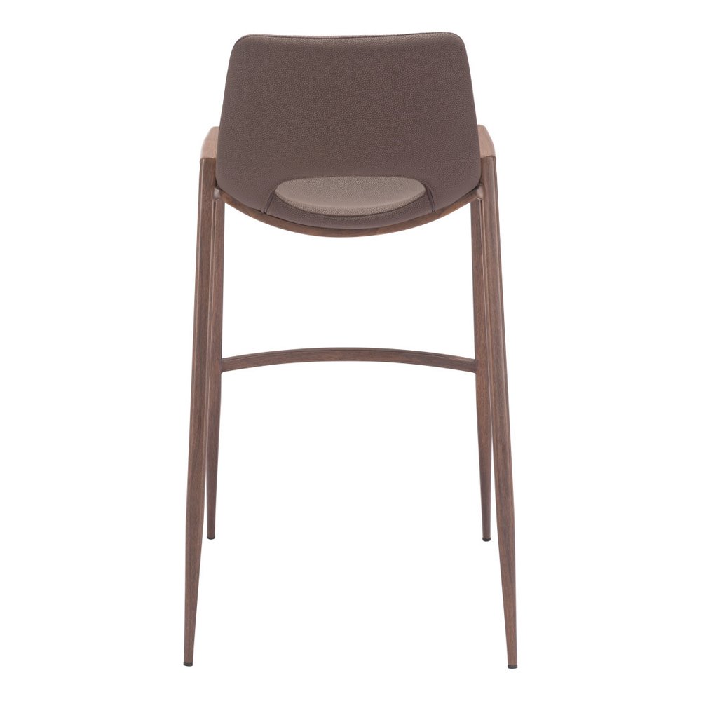 Set of Two 30" Brown Faux Leather And Fabric And Steel Low Back Bar Height Bar Chairs