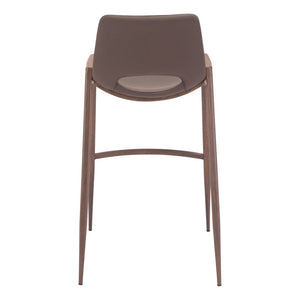 Set of Two 30" Brown Faux Leather And Steel Low Back Bar Height Bar Chairs
