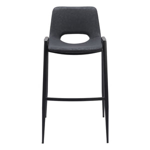 Set of Two 30" Black Faux Leather And Fabric And Steel Low Back Bar Height Bar Chairs