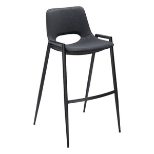 Set of Two 30" Black Faux Leather And Fabric And Steel Low Back Bar Height Bar Chairs