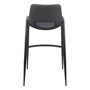 Set of Two 30" Black Faux Leather And Fabric And Steel Low Back Bar Height Bar Chairs