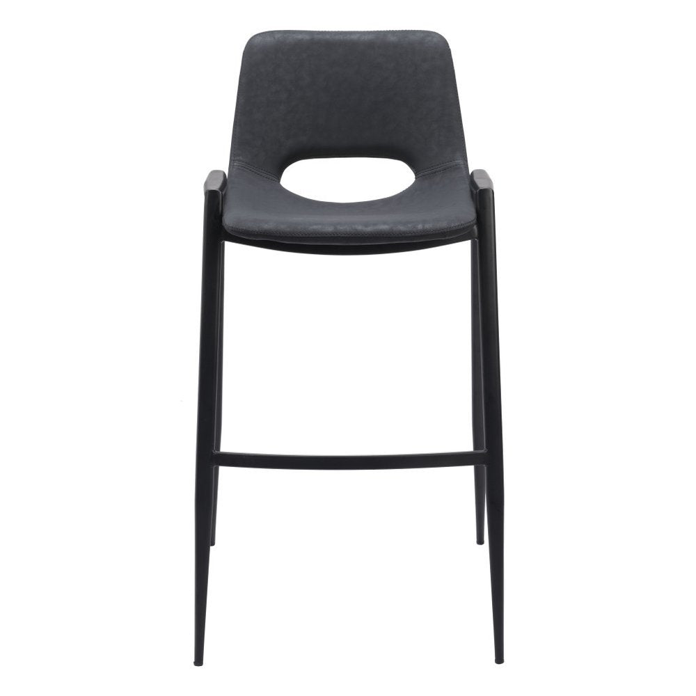 Set of Two 30" Black Faux Leather And Steel Low Back Bar Height Bar Chairs