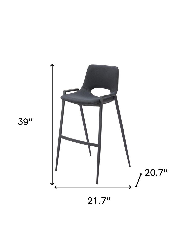 Set of Two 30" Black Faux Leather And Steel Low Back Bar Height Bar Chairs