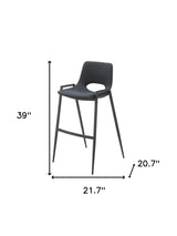 Set of Two 30" Black Faux Leather And Steel Low Back Bar Height Bar Chairs