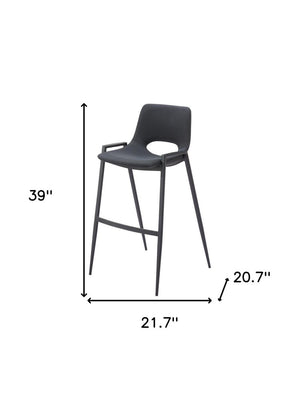 Set of Two 30" Black Faux Leather And Fabric And Steel Low Back Bar Height Bar Chairs